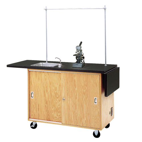 Mobile Lab Demo Workstation, Table With Folding Side Shelves Mobile Lab Demo Workstation, Table With Folding Side Shelves