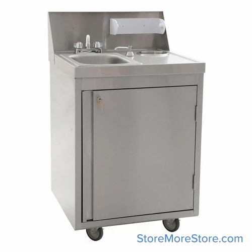Portable Hand Washing Station, Stainless Steel with Locking Door, Removable Stainless Sink Bowl Sink, Hot & Cold