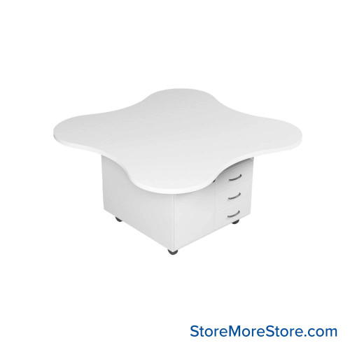 Work Island, 60" W x 60" D x 36" H, Clover Shape, Double Faced Cupboard Storage w/ Drawers Work Island, 60" W x 60" D x 36" H, Clover Shape, Double Faced Cupboard Storage w/ Drawers