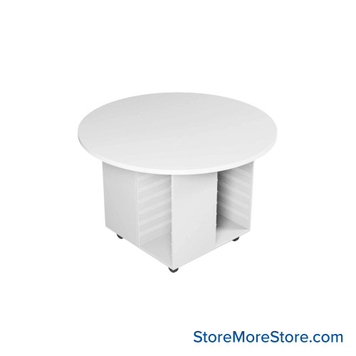 Work Island, 48" W x 48" D x 29" H, Round Shape, 4-Faced Tote Storage Work Island, 48" W x 48" D x 29" H, Round Shape, 4-Faced Tote Storage