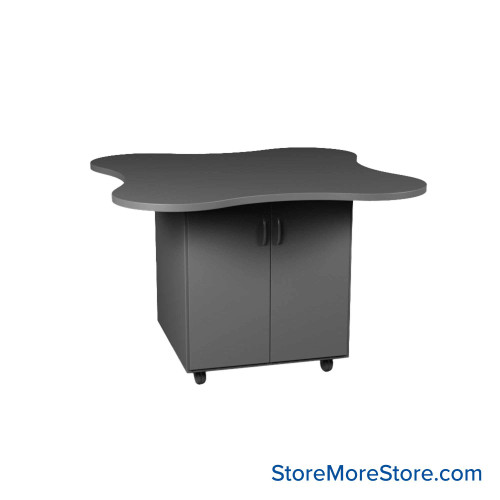 Work Island, 48" W x 48" D x 29" H, Clover Shape, Double Faced Cupboard Storage Work Island, 48" W x 48" D x 29" H, Clover Shape, Double Faced Cupboard Storage