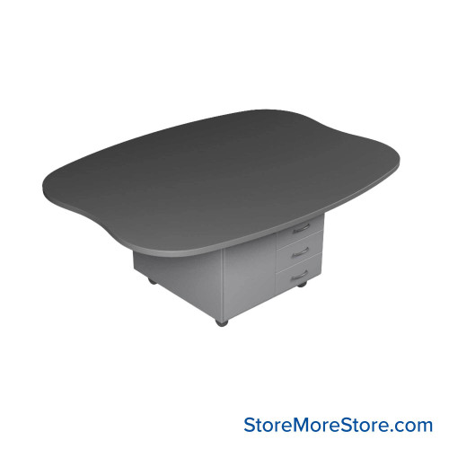 Work Island, 54" W x 72" D x 36" H, Macaroon Shape, Double Faced Cupboard Storage w/ Drawers