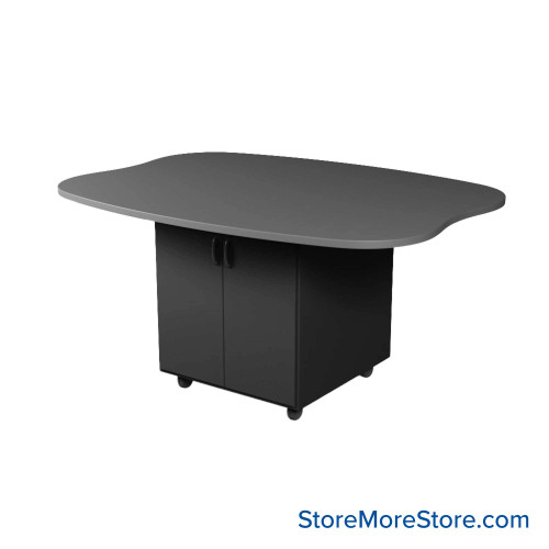 Work Island, 54" W x 72" D x 36" H, Macaroon Shape, Double Faced Cupboard Storage