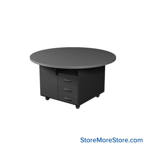 Work Island, 48" W x 48" D x 36" H, Round Shape, Double Faced Cupboard Storage w/ Drawers