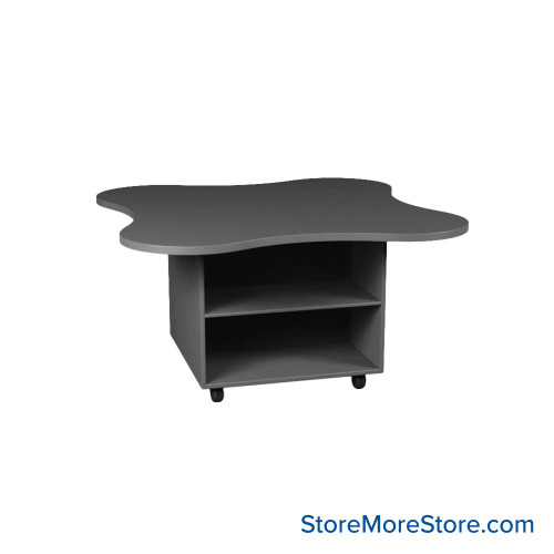Work Island, 48" W x 48" D x 29" H, Clover Shape, Double Faced Open Storage