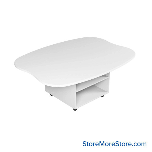 Work Island, 54" W x 72" D x 42" H, Macaroon Shape, Double Faced Open Storage