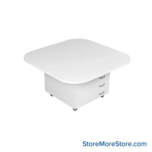 Work Island, 54" W x 54" D x 42" H, Square Shape, Double Faced Cupboard Storage w/ Drawers