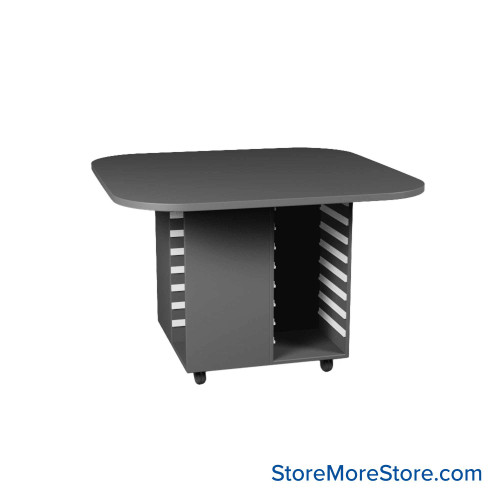 Work Island, 54" W x 54" D x 29" H, Square Shape, 4-Faced Tote Storage