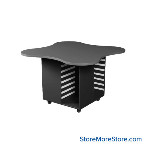 Work Island, 60" W x 60" D x 36" H, Square Shape, 4-Faced Tote Storage