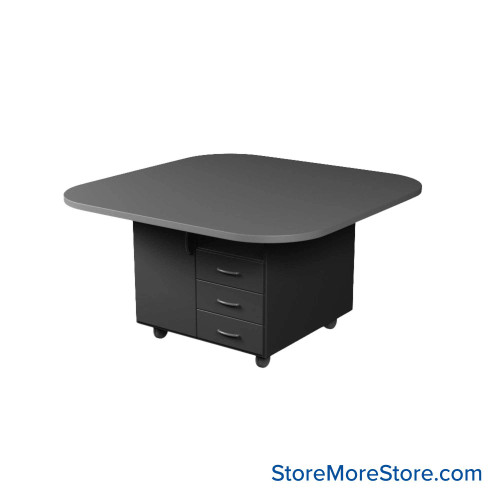 Work Island, 48" W x 48" D x 29" H, Square Shape, Double Faced Cupboard Storage w/ Drawers