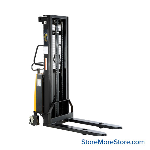 Electric Pallet Stacker, 29.25" W x 67.25" D x 78" H, Fixed Forks, 2.125"-118" Lift Range