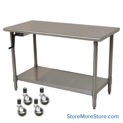 Adjustable Height Stainless Steel Table, 60" W x 30" D, 14-Gauge, Left Hand Crank