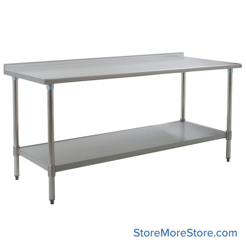 Rear Upturn Stainless Steel Table, 84" W x 24" D, 16-Gauge 304, Includes Undershelf, Galvanized Steel Legs