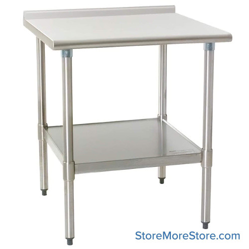 Rear Upturn Stainless Steel Table, 30" W x 24" D, 16-Gauge 304, Includes Undershelf, Galvanized Steel Legs