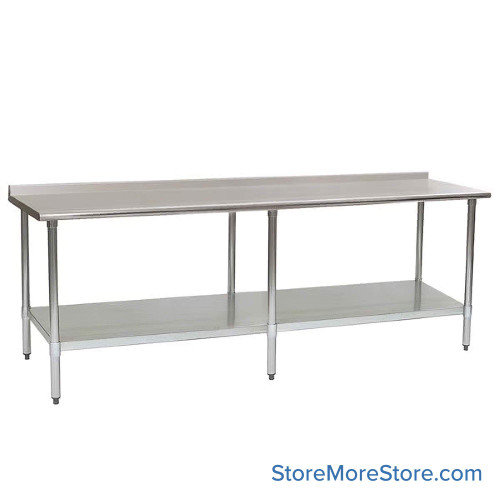 Rear Upturn Stainless Steel Table, 96" W x 30" D, 16-Gauge 430, Includes Undershelf, Stainless Steel Legs
