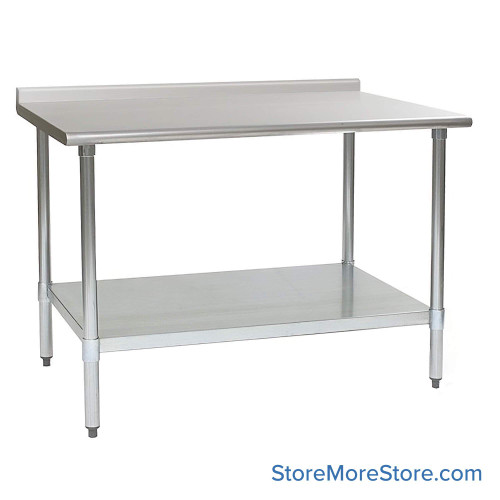 Rear Upturn Stainless Steel Table, 48" W x 30" D, 14-Gauge 304, Includes Undershelf, Galvanized Steel Legs