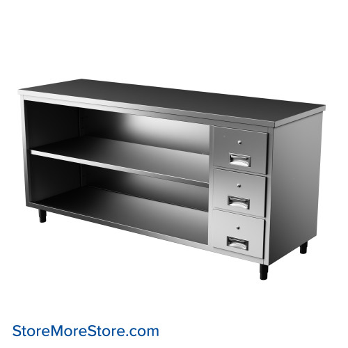 Stainless Steel Table Cabinet, 72" W x 24" D, 1 Adjustable Shelf & 3 Drawers Stainless Steel Table Cabinet, 72" W x 24" D, 1 Adjustable Shelf & 3 Drawers