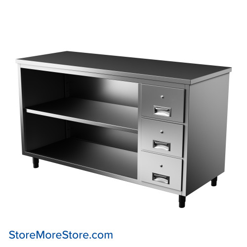 Stainless Steel Table Cabinet, 60" W x 30" D, 1 Adjustable Shelf & 3 Drawers Stainless Steel Table Cabinet, 60" W x 30" D, 1 Adjustable Shelf & 3 Drawers