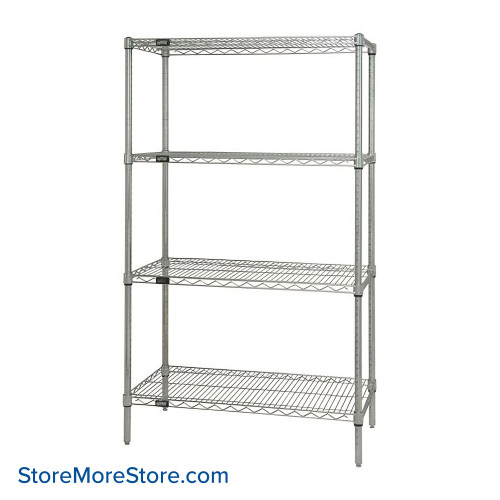 Wire Shelving, 72 W x 24 D x 63 H, 4 Shelves, Stainless Steel