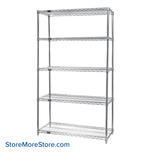 Wire Shelving, 24 W x 24 D x 74 H, 5 Shelves, Chrome
