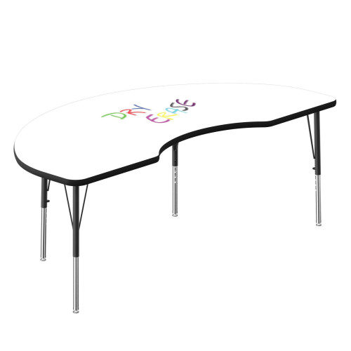 Dry Erase Activity Tables, 72" W x 36" D, Kidney, Black/chrome