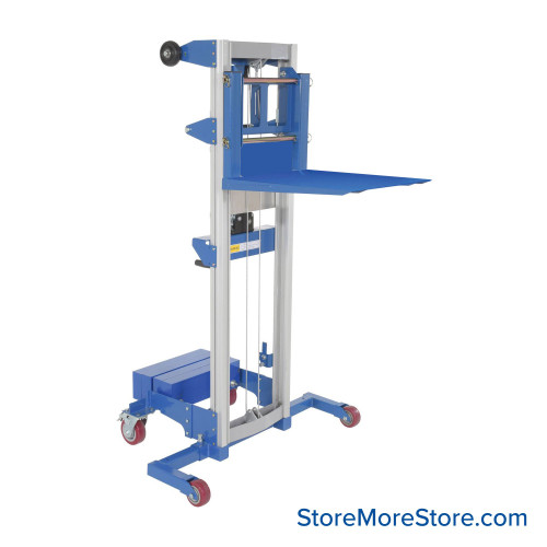 Manual Stacker Lift, 43.25" D x 120" H, Counter Balance Lift Design, 400 lbs Load Capacity, Includes Deck Platform Manual Stacker Lift, 43.25" D x 120" H, Counter Balance Lift Design, 400 lbs Load Capacity, Includes Deck Platform