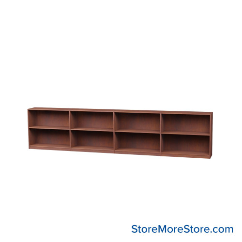 Wood Bookcase Shelves, 145" W x 10" D x 30" H, Single-Side Shelving, Without Casters