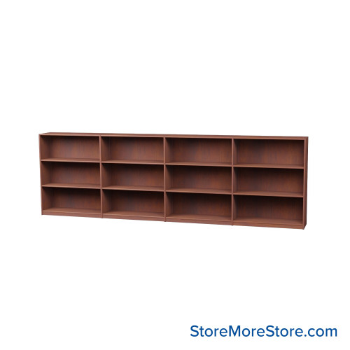 Wood Bookcase Shelves, 145" W x 10" D x 42" H, Single-Side Shelving, Without Casters