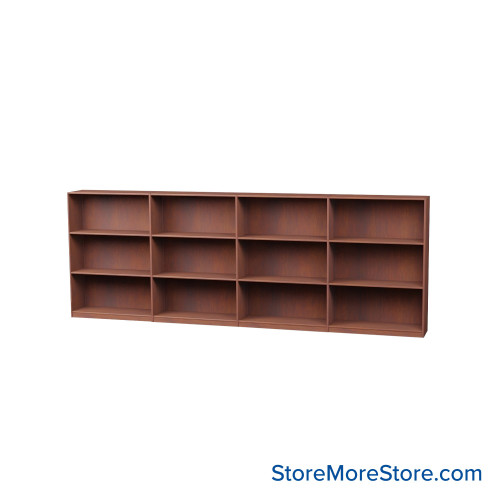 Wood Bookcase Shelves, 145" W x 10" D x 48" H, Single-Side Shelving, Without Casters