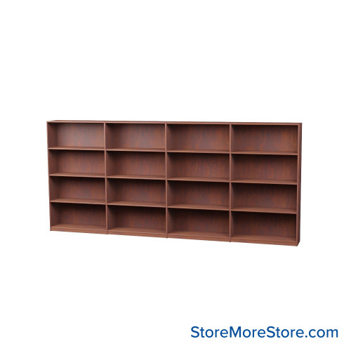 Wood Bookcase Shelves, 145" W x 12" D x 60" H, Single-Side Shelving, Without Casters