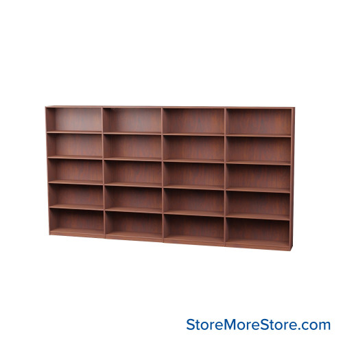 Wood Bookcase Shelves, 145" W x 12" D x 72" H, Single-Side Shelving, Without Casters