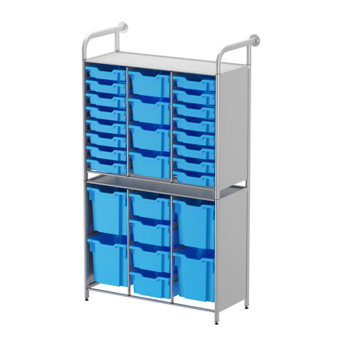 School Wall Storage Shelves, 40.6" W, Starter Unit, 16 Shallow, 8 Deep & 4 Jumbo