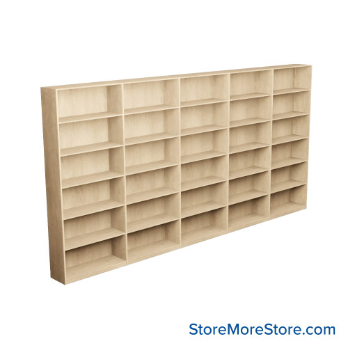 Laminate Bookshelf, 181" W x 24" D x 84" H, Double-Sided Shelving, Without Casters