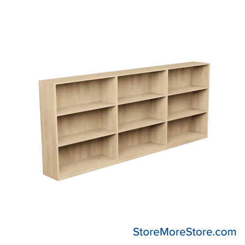 Laminate Bookshelf, 109" W x 24" D x 42" H, Double-Sided Shelving, Without Casters