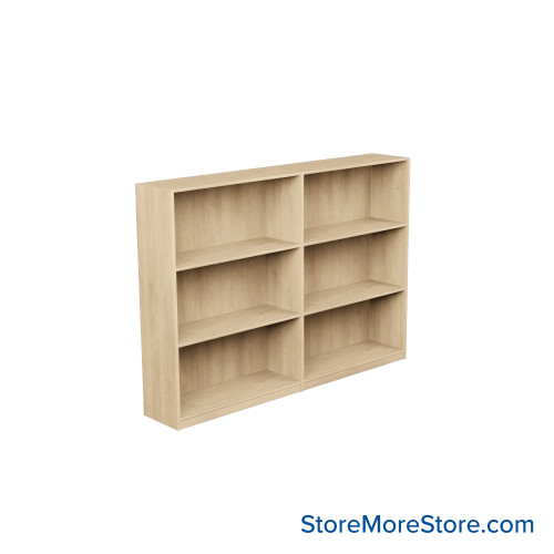 Laminate Bookshelf, 73" W x 24" D x 48" H, Double-Sided Shelving, Without Casters