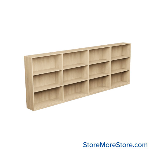 Laminate Bookshelf, 145" W x 12" D x 48" H, Single-Sided Shelving, Without Casters