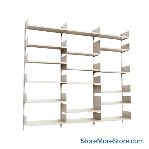 Wall Mounted Shelves, 108" W x 12" D x 84" H, 18 Adjustable Shelves