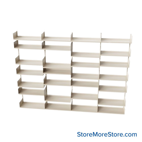 Wall Mounted Shelves, 144" W x 12" D x 90" H, 28 Adjustable Shelves