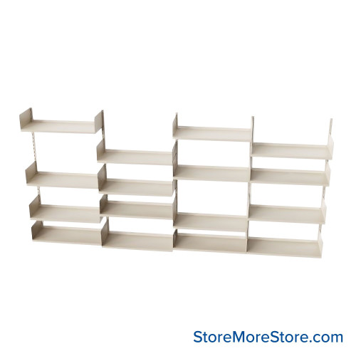 Wall Mounted Shelves, 144" W x 10" D x 54" H, 16 Adjustable Shelves