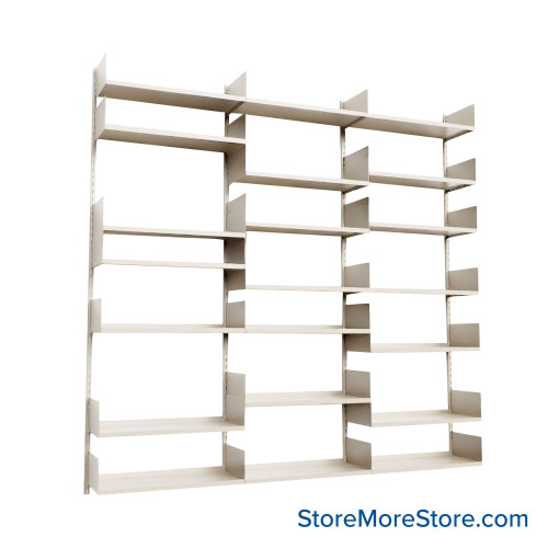 Wall Mounted Shelves, 90" W x 12" D x 90" H, 21 Adjustable Shelves