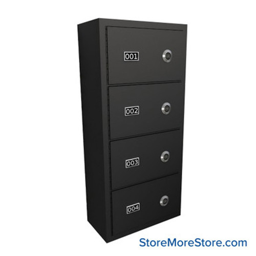 Wall Mounted Gun Locker, 13" W x 8.5" D x 26.25" H, 4 Compartments, Vertical, Tube Lock