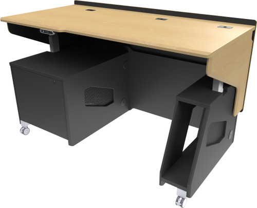 Height Adjustable Multimedia Desk with Storage and Rack Bays