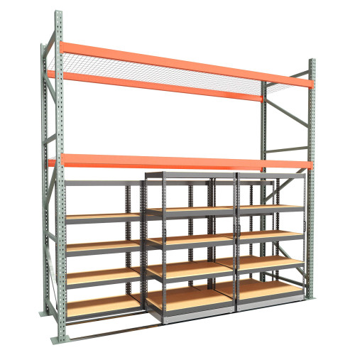Under Pallet Rack Storage System - 2 Lateral Mobile Carriages, 3 Static - Particle Board - 12 ft - 42'' x 24'' and 48'' 