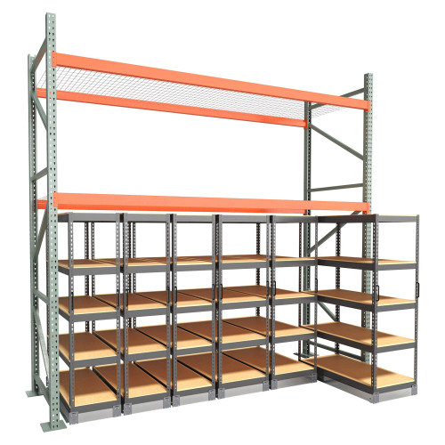 Under Pallet Rack Aisle Free Pull-Out Storage - 6 Carriages - Particle Board - 12 ft - 48'' x 24'' and 48'' x 18'' (139 