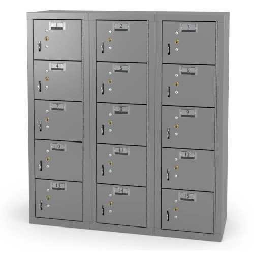 15 Door Cell Phone Locker with Label Holders and Locks - Gray (24 in W x 31 in D x 9 in H)