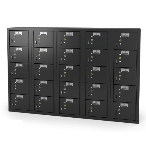 25 Door Cell Phone Locker with Label Holders and Locks - Black (36 in W x 31 in D x 9 in H)