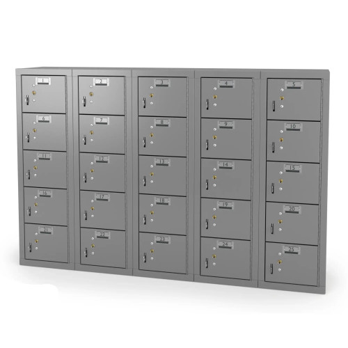 25 Door Cell Phone Locker with Label Holders and Locks - Gray (36 in W x 31 in D x 9 in H)