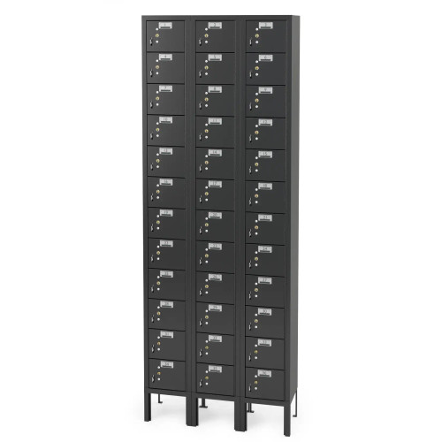 36 Door Cell Phone Locker with Label Holders and Locks - Black (28 in W x 78 in D x 9 in H)