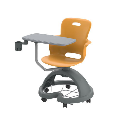 Ethos 18 Inch Storage Base Chair with Swivel Seating Shell, Articulating Work Surface, and Cup Holder - Orange (25 in W 