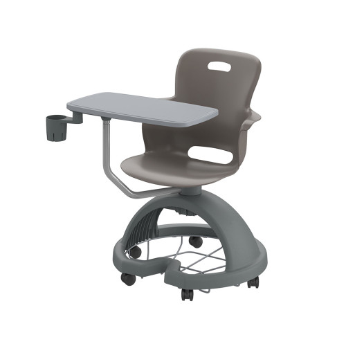 Ethos 18 Inch Storage Base Chair with Swivel Seating Shell, Articulating Work Surface, and Cup Holder - Storm (25 in W x
